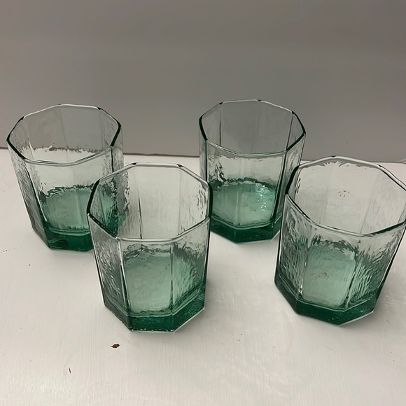 Libby Facets Green MCM Octagon Rock Glasses Set of 4 - Picture 2 of 6